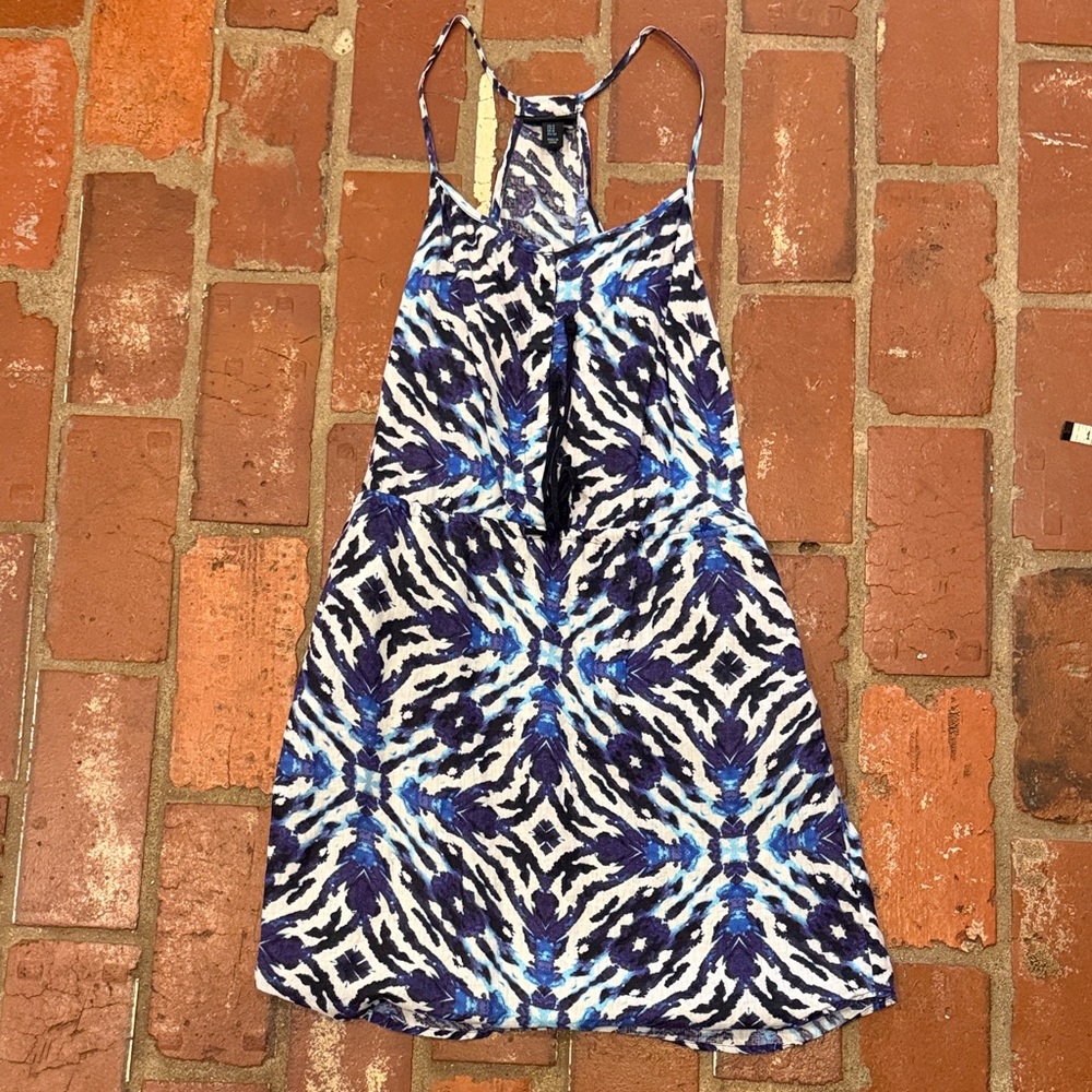 Blue and White Patterned Cynthia Rowley Linen Dress